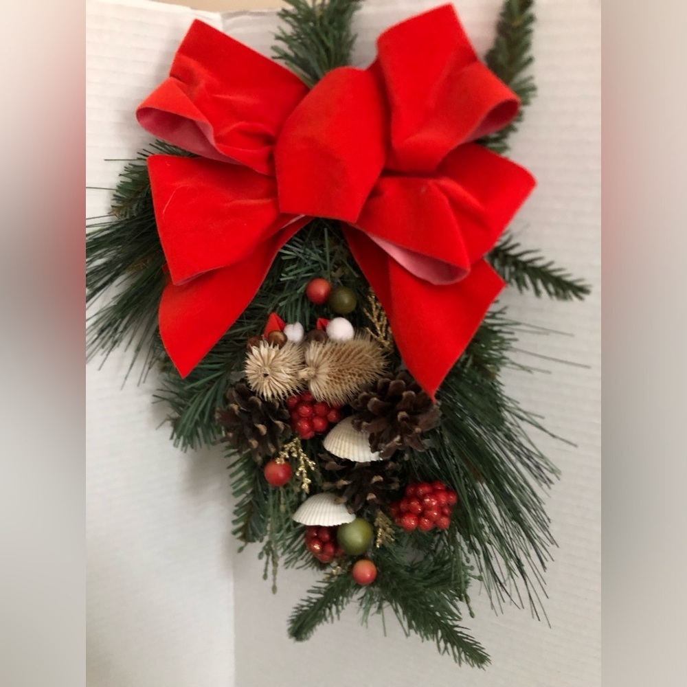 Vtg Handmade Festive Red Bow Holiday Swag